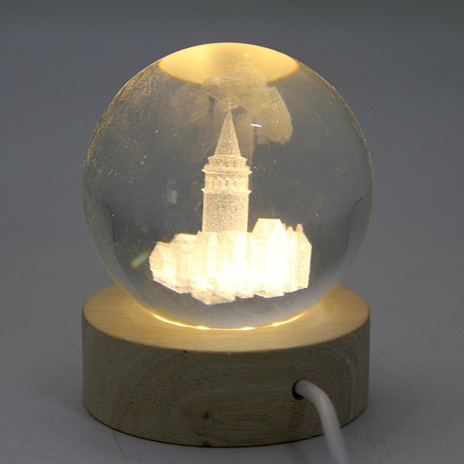 3D İstanbul Temalı Kristal Cam Küre Led Lamba Model 3