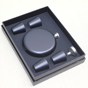 4 Shot Bardaklı Matara Seti Yuvarlak Siyah