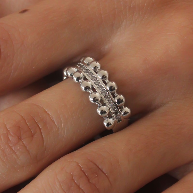 Gümüş Renk Zirkon Taşlı Kadın Yüzük