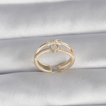 Pirinç Gold Renk Zirkon Taş Detay Kalp Model Kadın Yüzük